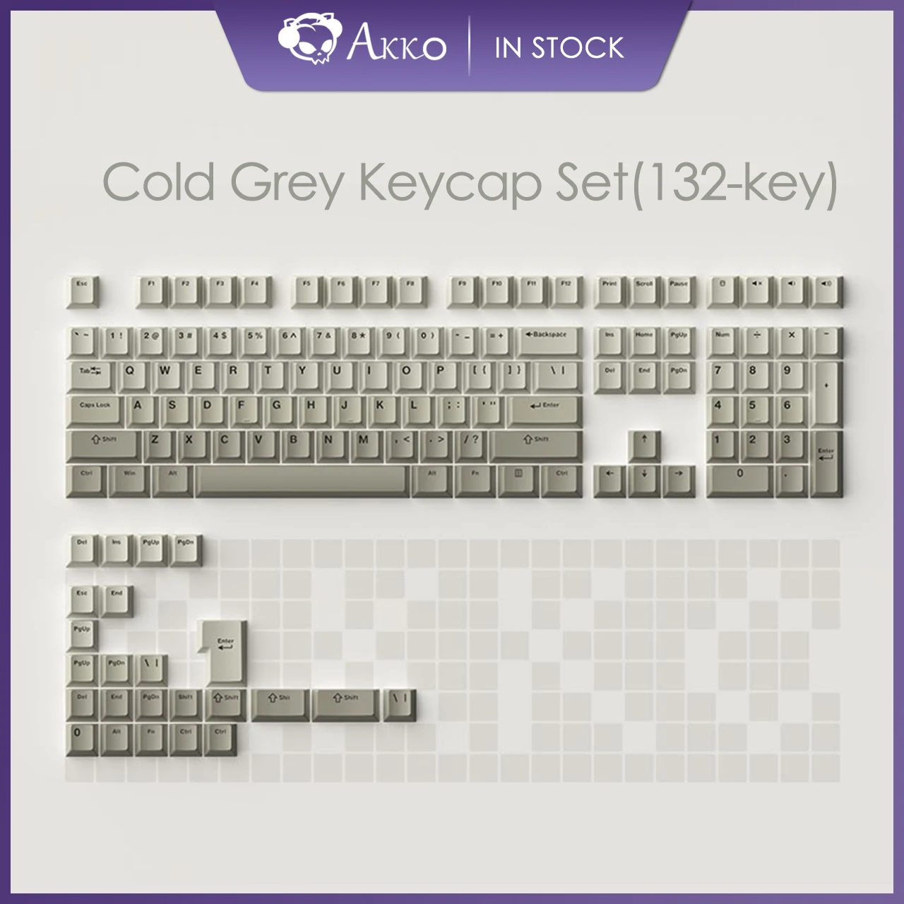 

Akko Warm Grey Keycaps Set 132-key Cherry Profile Keycap Set PBT Double-shot Full Key caps Set for MX Custom Mechanical Keyboard