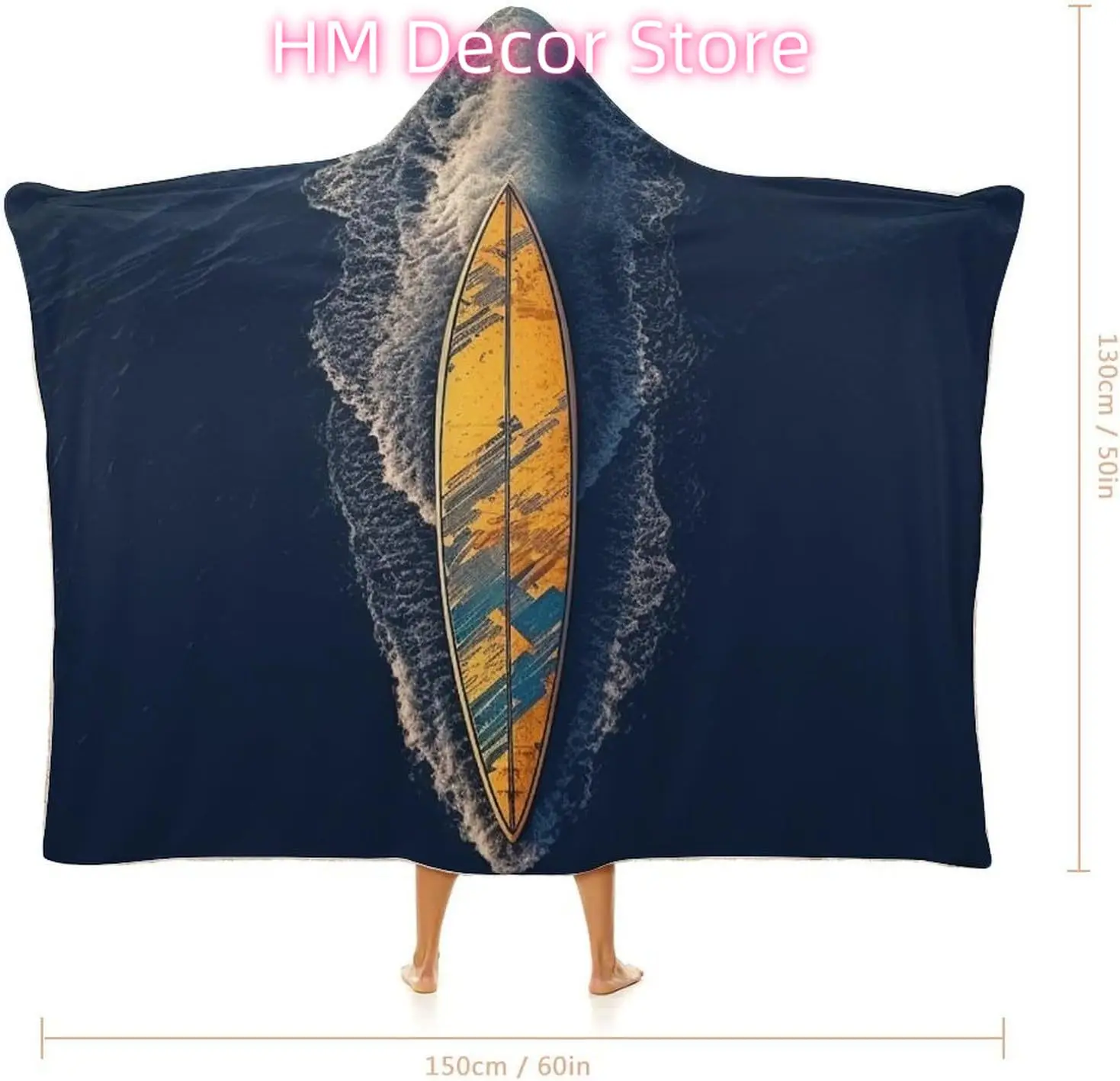Surfboard Wearable Hooded Blanket, Ultra Soft Arctic Velvet Cape Cloak Unisex - Cozy Wearable Blanket 50