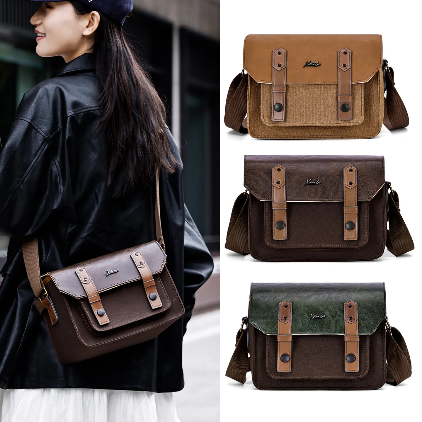 

Retro Waterproof Camera Bag for DSLR Adjustable Compartments Crossbody Shoulder Bag Portable Outdoor Dustproof Photography Bag