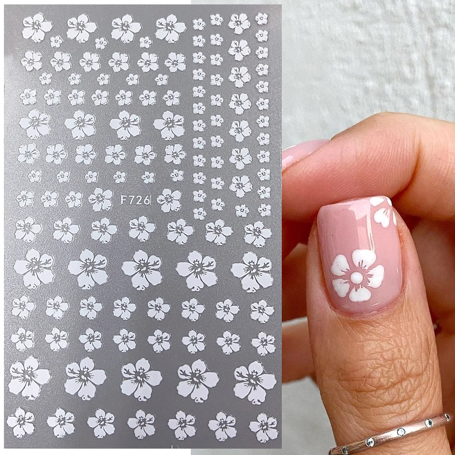 4pcs Sakura Flower 3D Nail Stickers White Cherry Blossom Nail Art Decals Spring Summer Adhesive Slider Decor Wedding Manicure