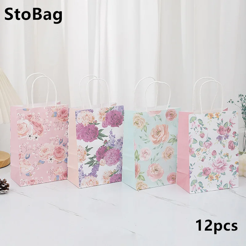 

StoBag новые пакеты из крафт-бумаги, роза, сумка-тоут, цветы, конфеты, закуски, десерты, подарочная упаковка, суппилированная одежда, украшение для покупок 8 см