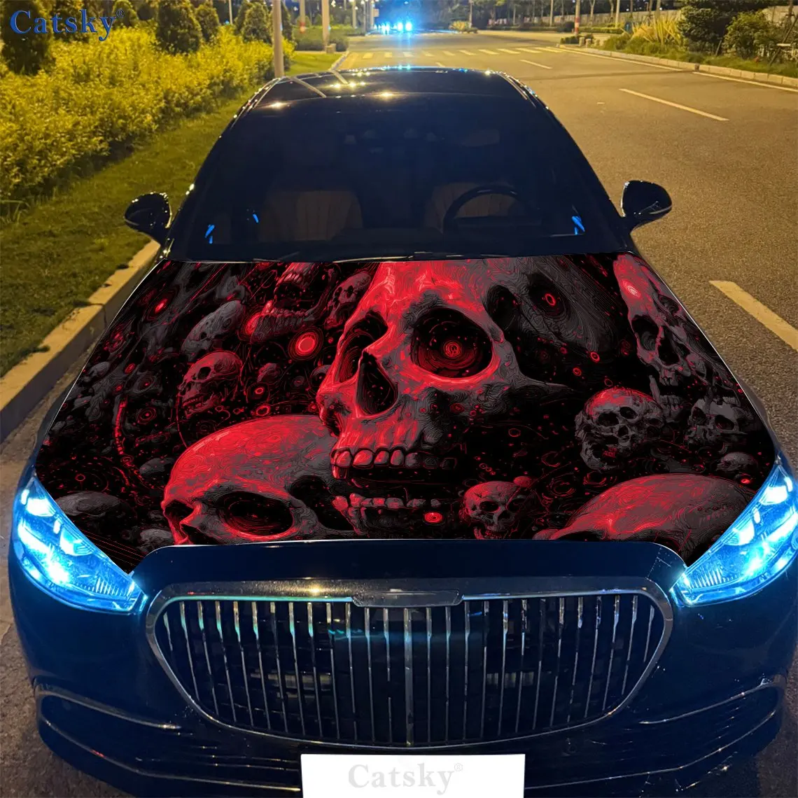 

Artistic Blood - red Skull PVC Car Vinyl Wraps, Self-Adhesive Waterproof Car Hood Decal Sticker, Car Decoration Protection Stick