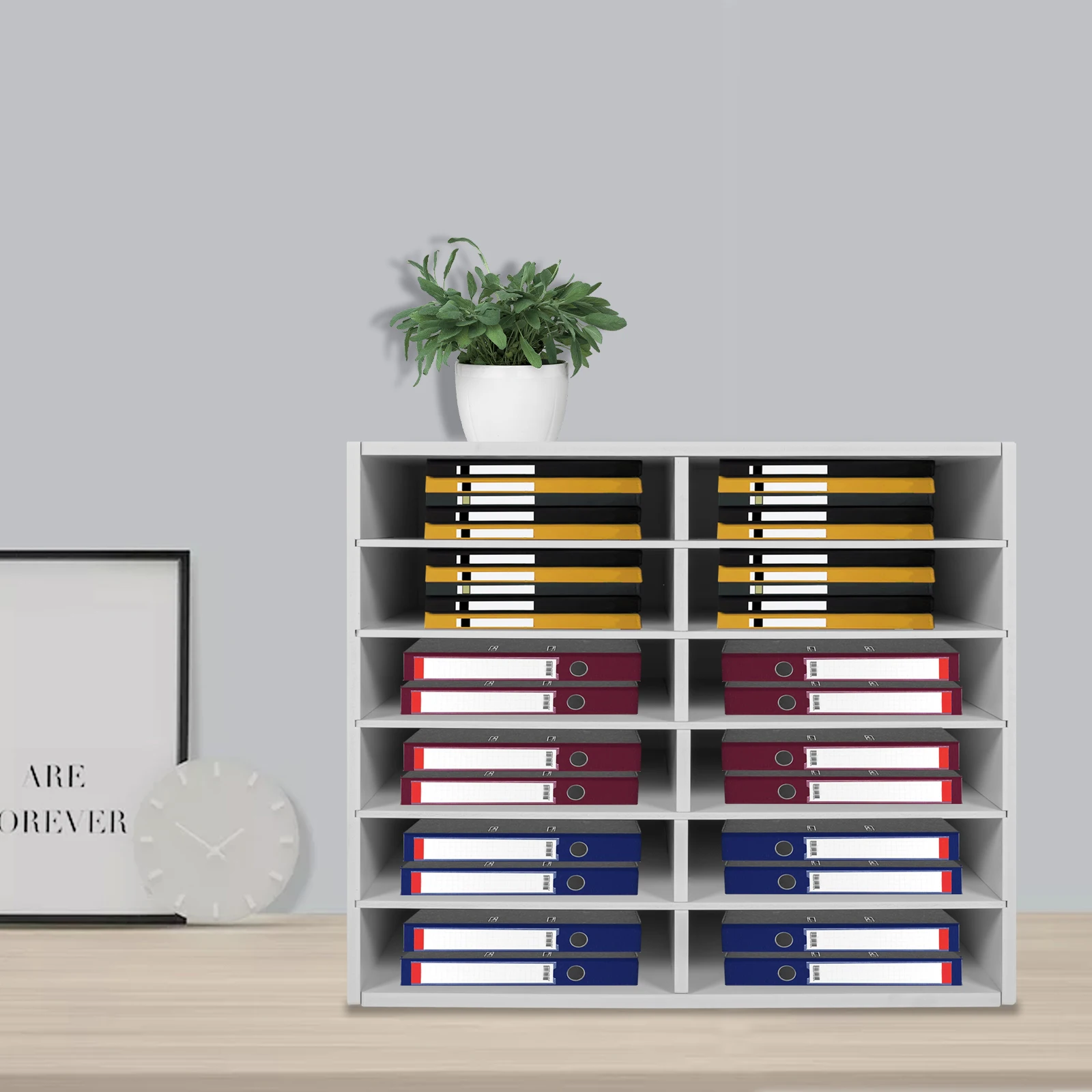 Desktop File Organiser with 12 Slots, Large Storage Capacity (400 A4 Sheets per Slot), Made of Durable PVC, Open Design for
