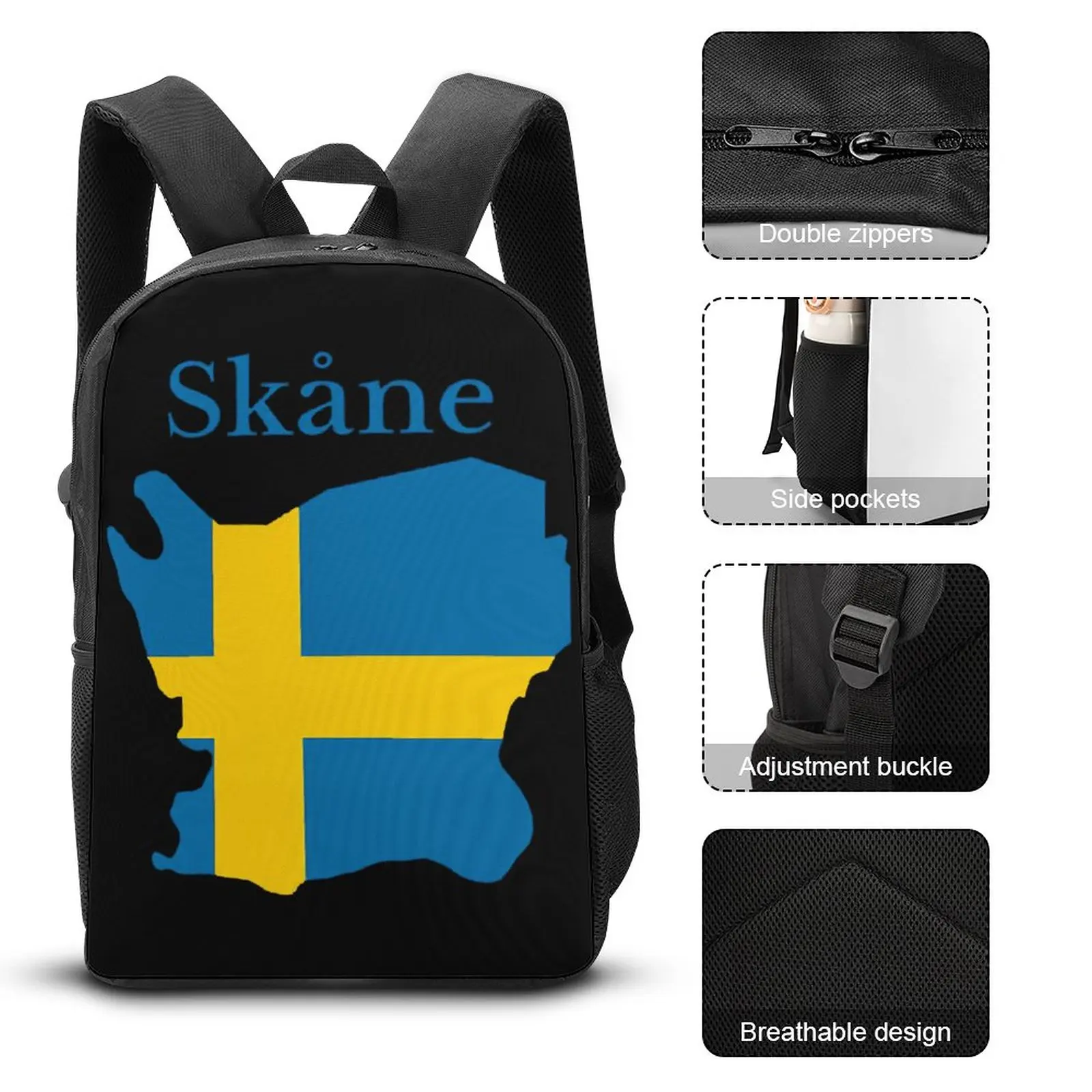 3 in 1 Set 17 Inch Backpack Lunch Bag Pen Bag Skane Province Map Swedish Province Sweden Secure Vintage Comfortable Picnics Toot