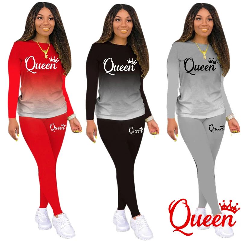 

Two Piece Suit Women Queen Printed Sweatshirts Pants Set Sports Suit For Women Sexy Outfit