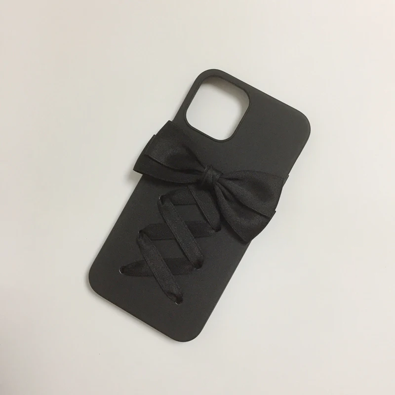 Sweet Girl Lolita Black Bowknot Case for I15 16 Pro Max Soft Phone Case Handmade Women Phone Covers for IPhone 11 12 13 14