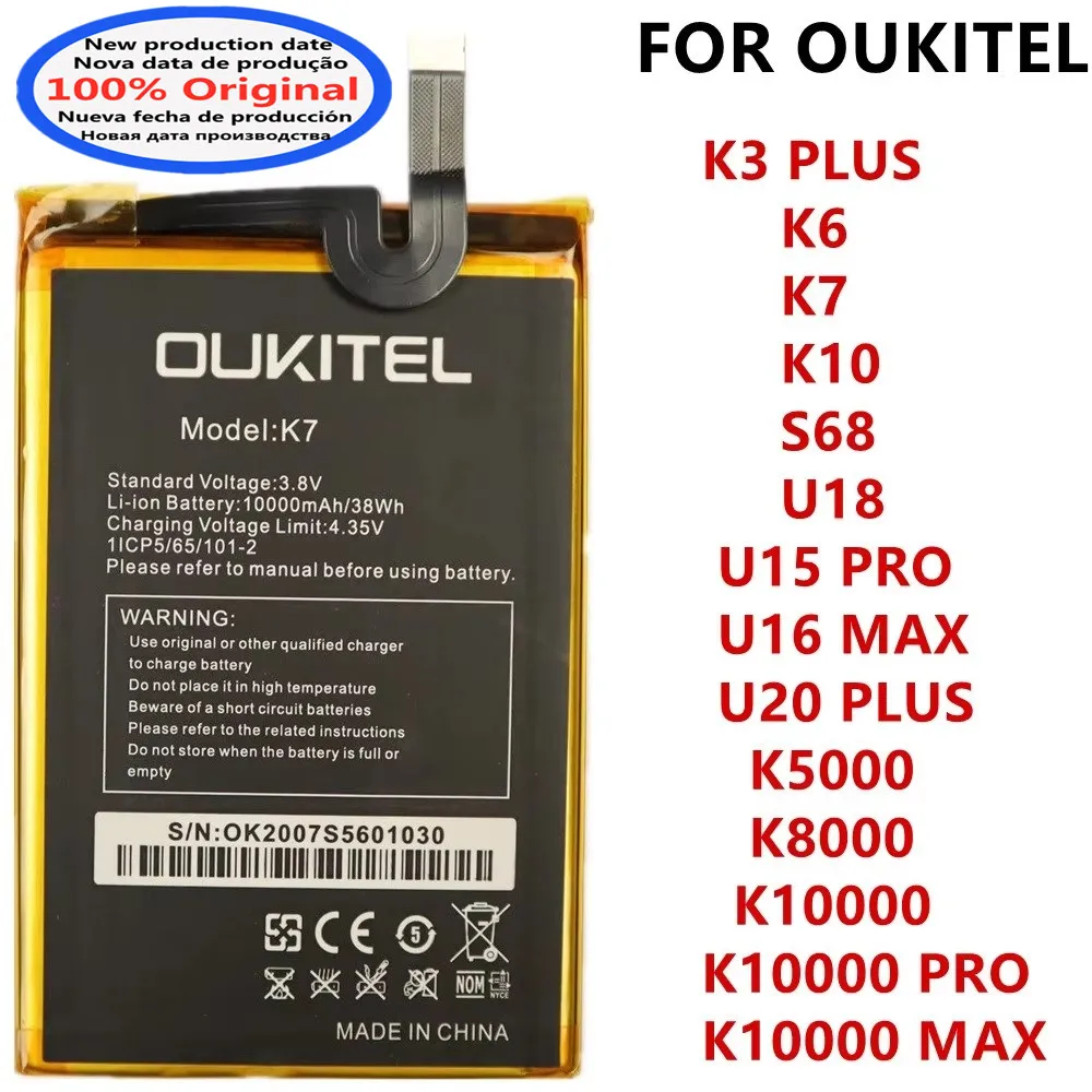 New Original Battery For Oukitel S68 U15 PRO U16 MAX U18 U20 Plus K3 PLUS K6 K7 K10 K5000 K8000 K10000 MAX K10000 Pro Cellphone