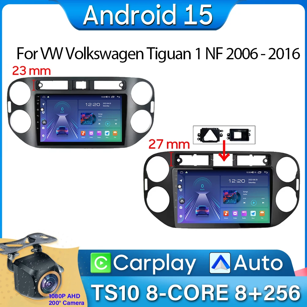 Radio de coche Carplay para VW Volkswagen Tiguan 1 NF 2006-2016 navegación GPS Android Auto Android 15 Monitor de coche estéreo 4G No 2din