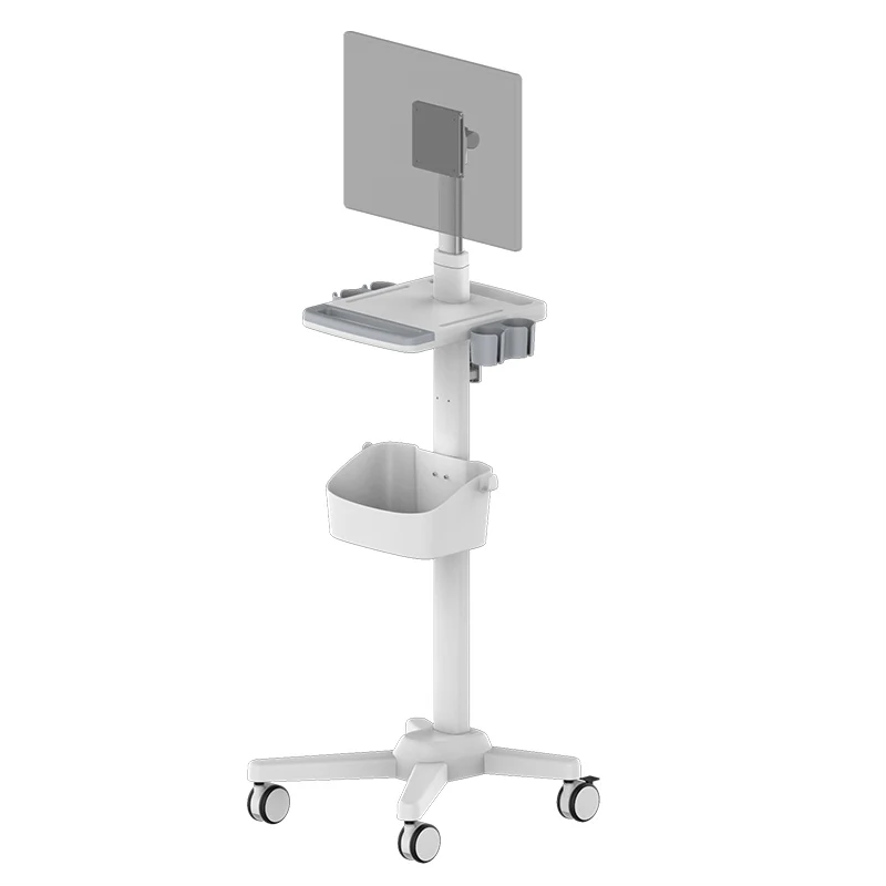 Clinic Hospital Medical Trolley with Laptop Tray and Probe Holder Office Mobile Trolley