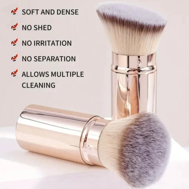 Pinceau de maquillage pour fond de teint rétractable, plat/Angle, pour poudre, Blush, noir, marron, or, correcteur, outils de maquillage portables, 1/2 pièces