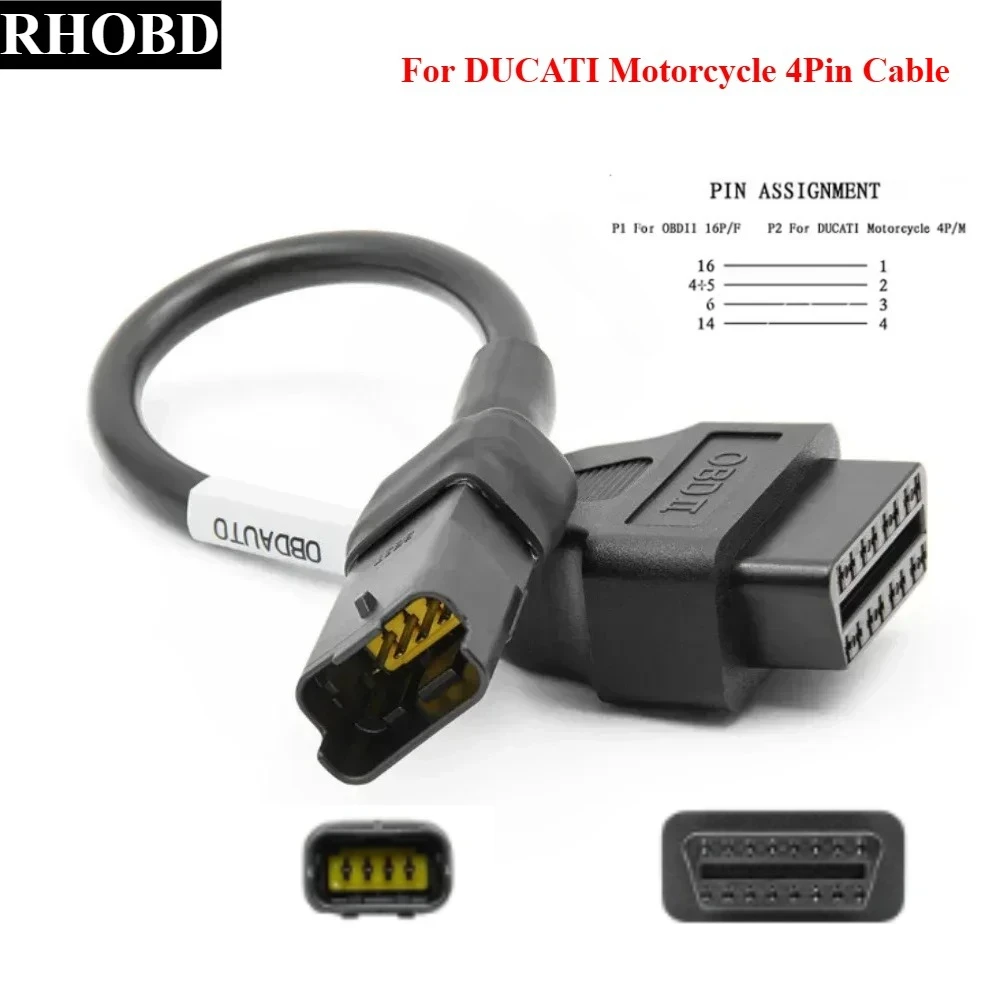 

Latest Motorcycle Cable for Ducati 4 Pin Cable Diagnostic 4Pin To OBD2 16 Pin Adapter OBD Engine Fault Diagnosis Detection Plug
