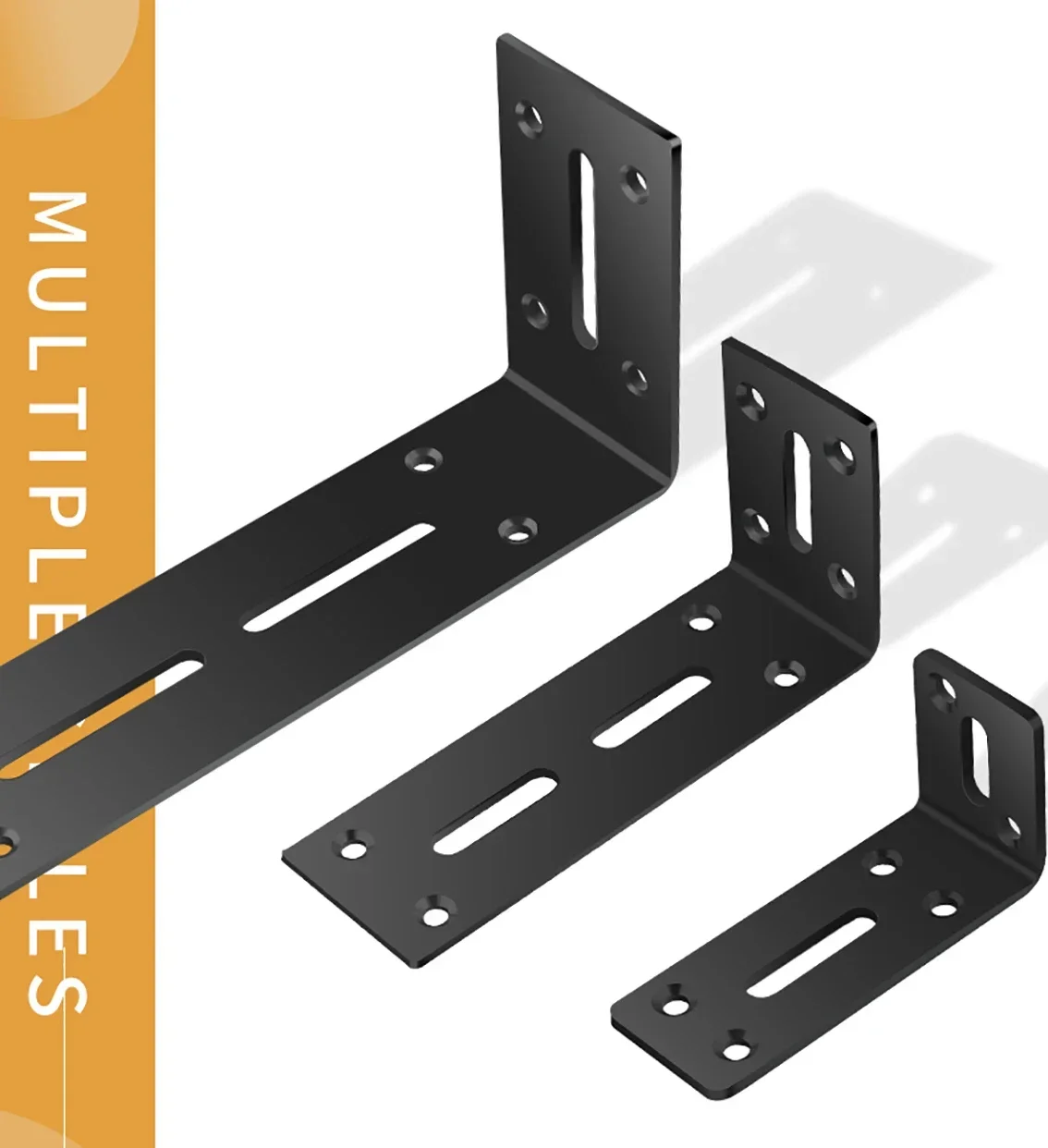 Black L-shaped heavy-duty bracket, 90 degree slotted corner bracket, suitable for DIY furniture repair rack