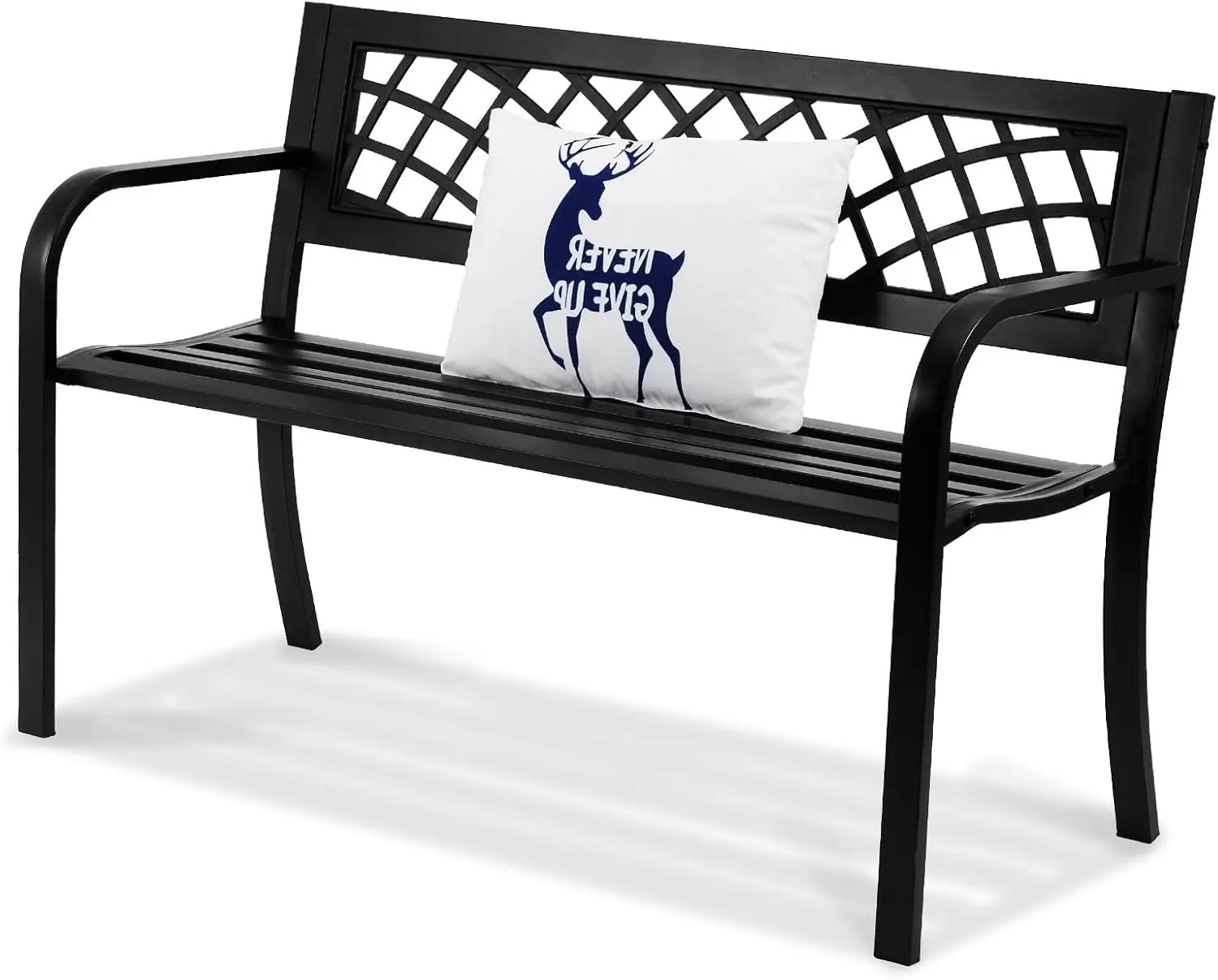 

Outdoor Garden Bench 46" Iron Steel Frame with Mesh Pattern Backrest, Patio Park Yard Porch Seating for 1-3 People