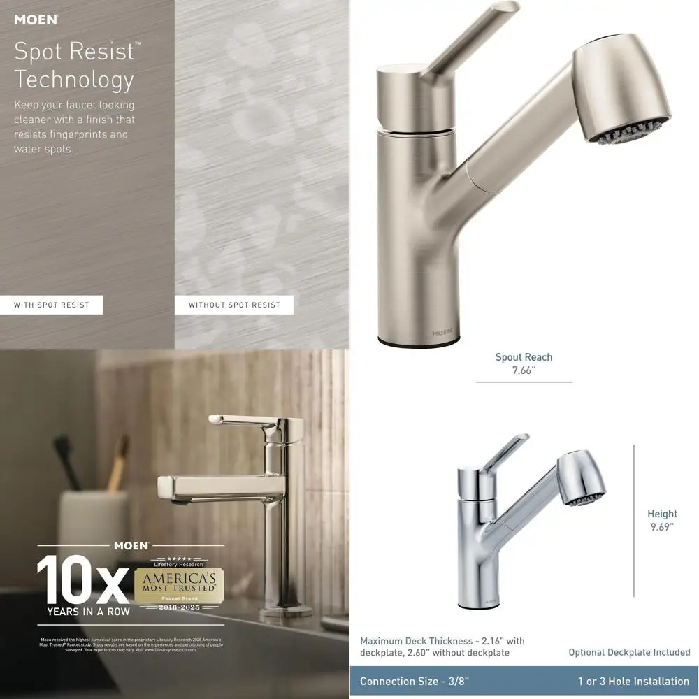 

Stainless Steel Single-Handle Pull-Out Faucet with High-Pressure Spray for Kitchen Sinks