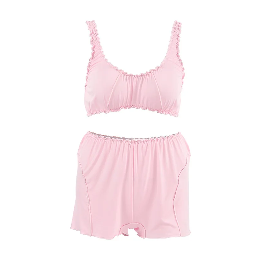 Pijamas rosas sexis de punto para mujer, camiseta sin mangas europea y americana, pantalones cortos, moda elástica, ropa cómoda para el hogar 2024
