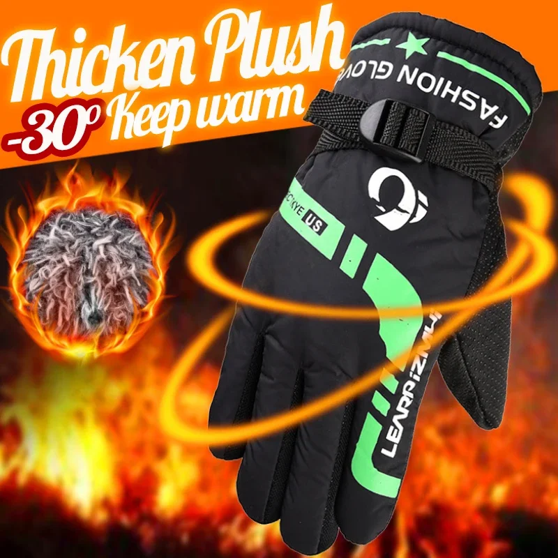 

Autumn Winter Ski Warmth Motorcycle Fleece Windblock Cold Resistance Outdoor Riding Driving Gloves for Men Enhanced Padding