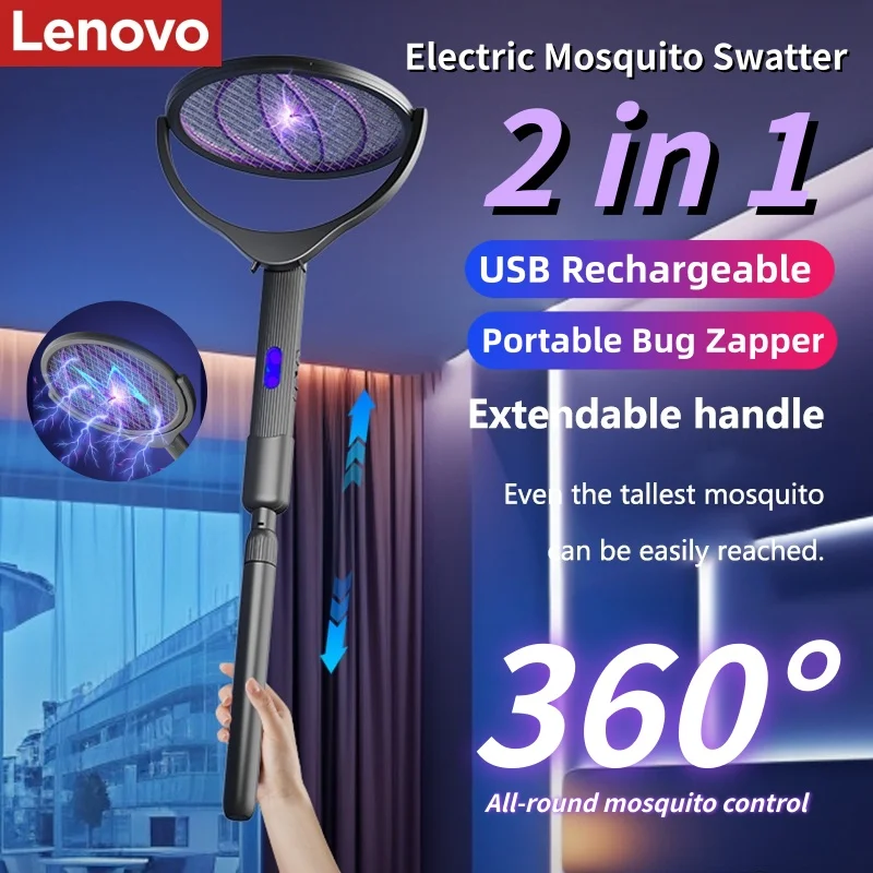 

Электрическая мухобойка-ракетка с выдвижной ручкой, USB-зарядка, 2-в-1: лампа-уничтожитель комаров и портативная ловушка для насекомых, для дома и улицы