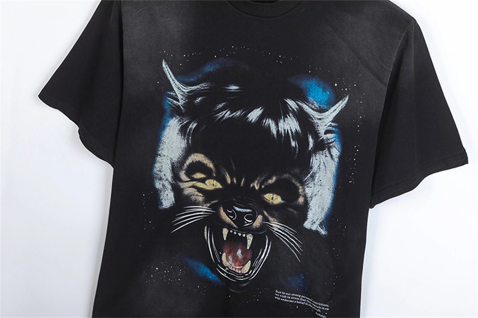 Vintage 24AW HS Brand Fashion  Full Moon Tee Wolf Print High-Street Cotton Casual Short Sleeve Tops T-Shirt