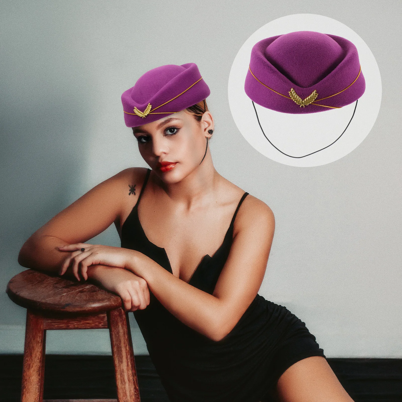 

1pc Stewardess Hat Airline Attendant Cosplay Beret Bright Colorful Design For Party Performance Uniform Accessory Decorative