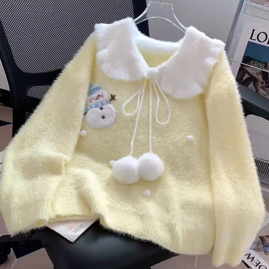 

Милые кашемировые свитера в консервативном стиле, женские кавайные свитера со снеговиками, вязаный пуловер с длинными рукавами, повседневные свободные джемперы