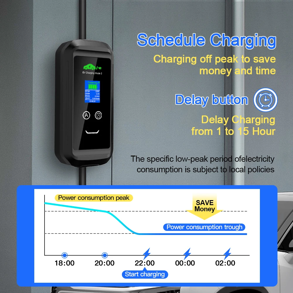 Kolanky 16A 3.6KW EV Charger Timer Tuya APP tipo 2 IEC-62169 spina Standard Set tempo di ricarica per auto ibride per veicoli elettrici 5M