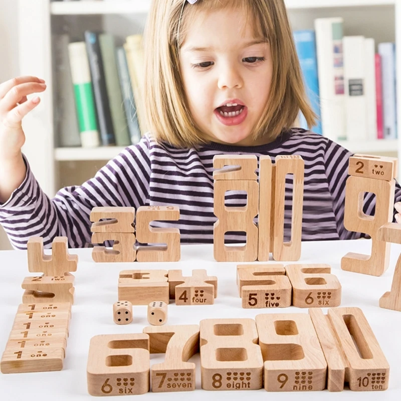 Mathe-Holzklötze-Spielset für 3 Jahre altes Spielzeug, pädagogisches Puzzle-Set, stapelbare Zahlen, Geschenke, Partyzubehör