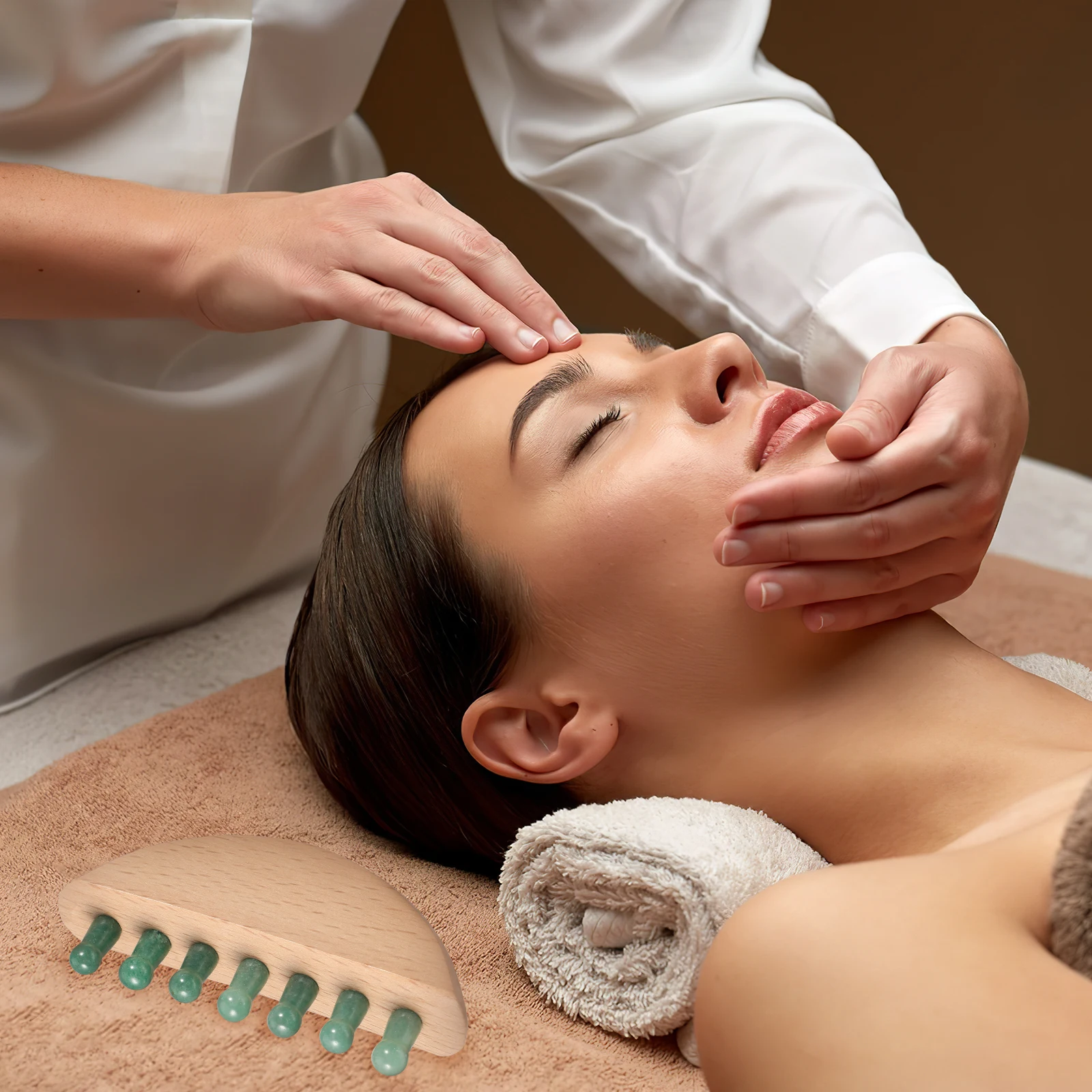 

Scalp Massager Jade Comb Hair Massage Tool Wooden Handle Comfortable Grip Relax Scalp Care Massage Comb Jade Massager