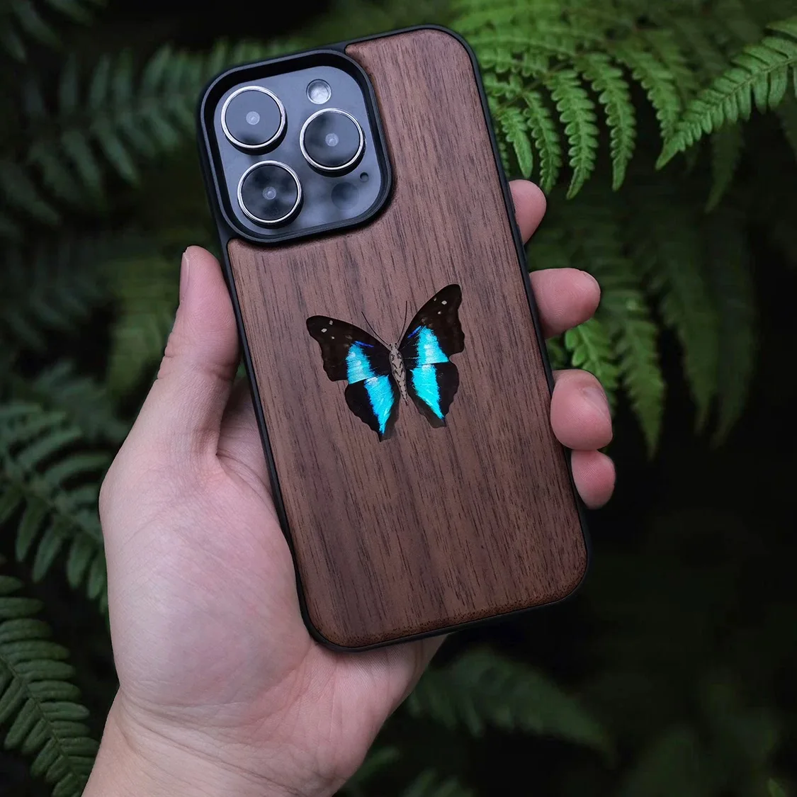 Real butterfly specimen solid wood phone case, suitable for iPhone and Android phones, supports customized engraving