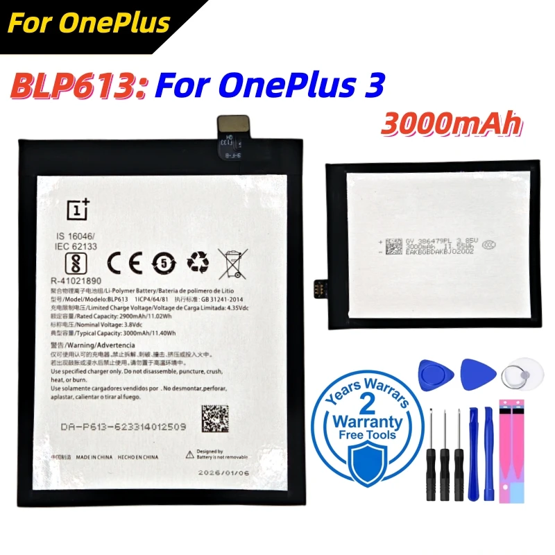 

New Fast Shipping Top quality Lithium battery BLP613 3000mAh Replacement battery For OnePlus 3 One Plus 3 Three Batteries