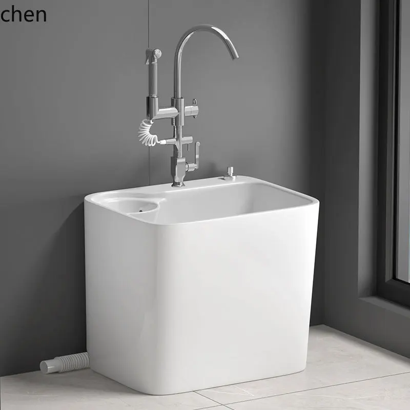

ZML ceramic mop pool household balcony bathroom pool with drain basket mop sink floor mop bucket basin