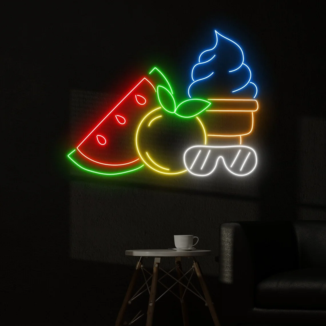 Ice Cream Fruit Neon Sign Ice Cream Store Wall Art Decor Neon Sign Fruit Shop Wall Neon Sign Watermelon Lemon Decor Neon Sign