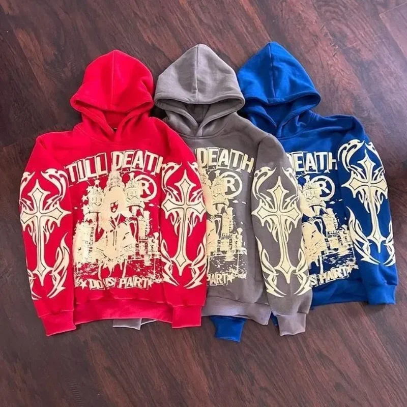 Hoodie with letter printing and cartoon pattern, hooded sweatshirt, 2026, Harajuku clothing, men's and women's tops, Gothic styl