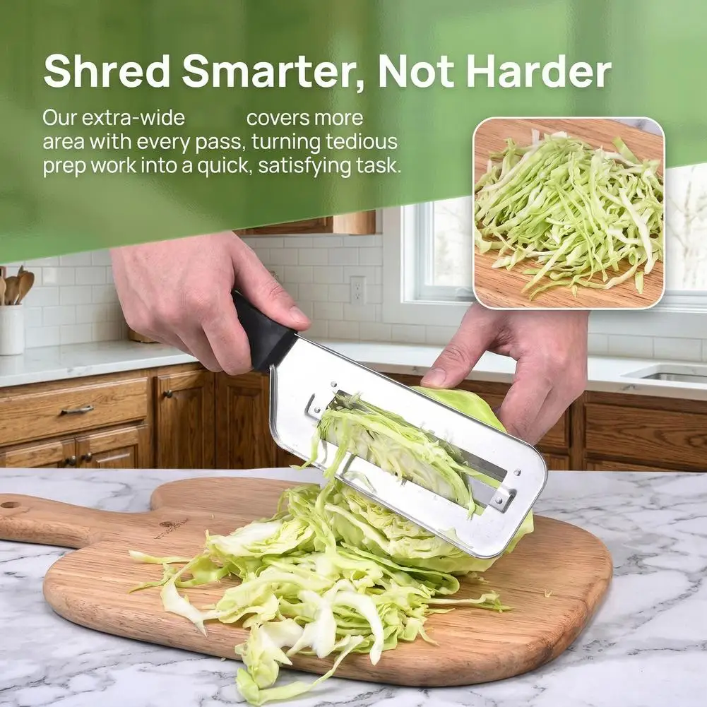 Stainless Steel Cabbage Shredder Slicer Dual-Blade Vegetable Cutter for Coleslaw Salad & Pickles Easy-Clean Kitchen Tool