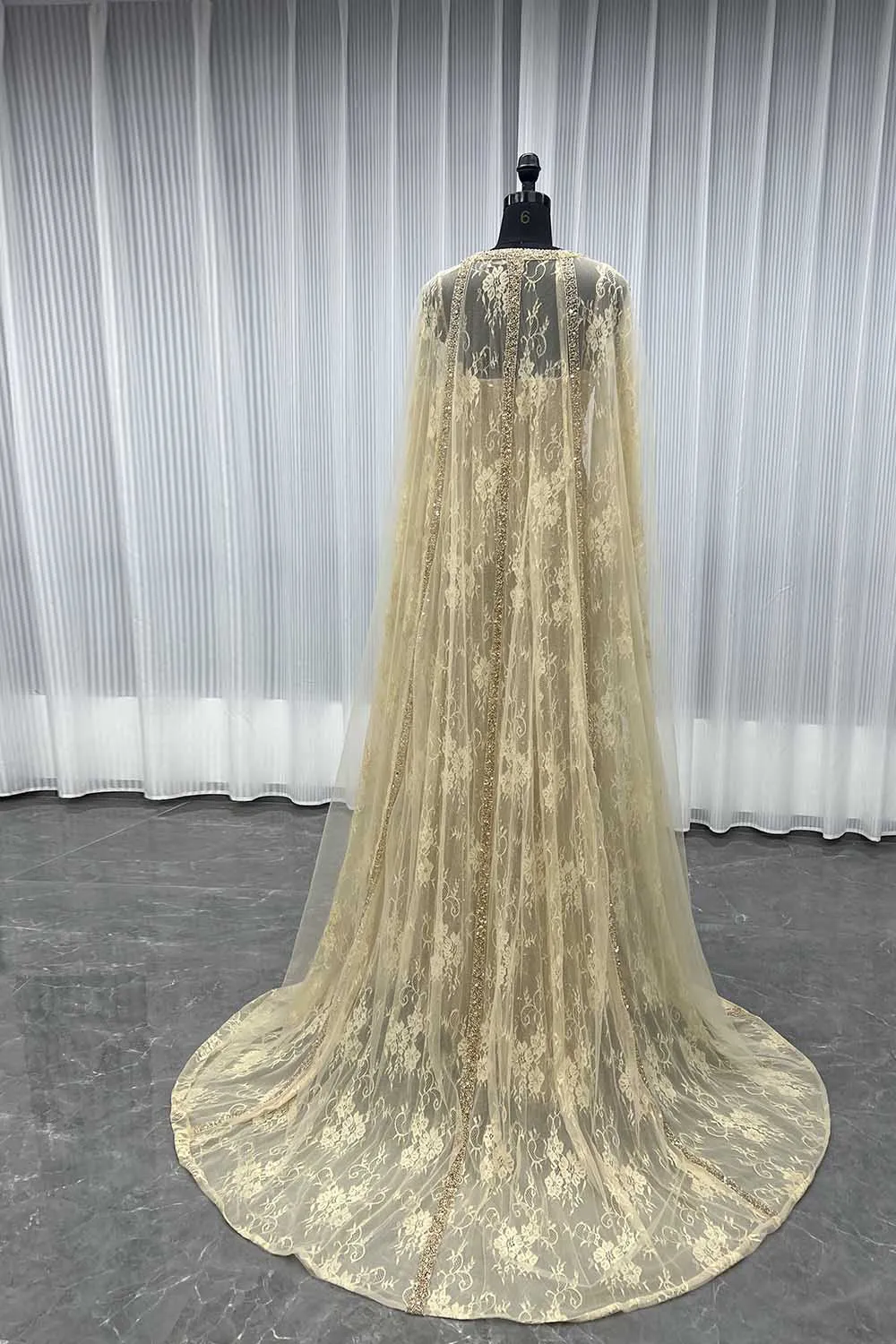 YQLNNE 051 vestidos de noche con cristales dorados champán y chal vestido Formal con cuentas de encaje