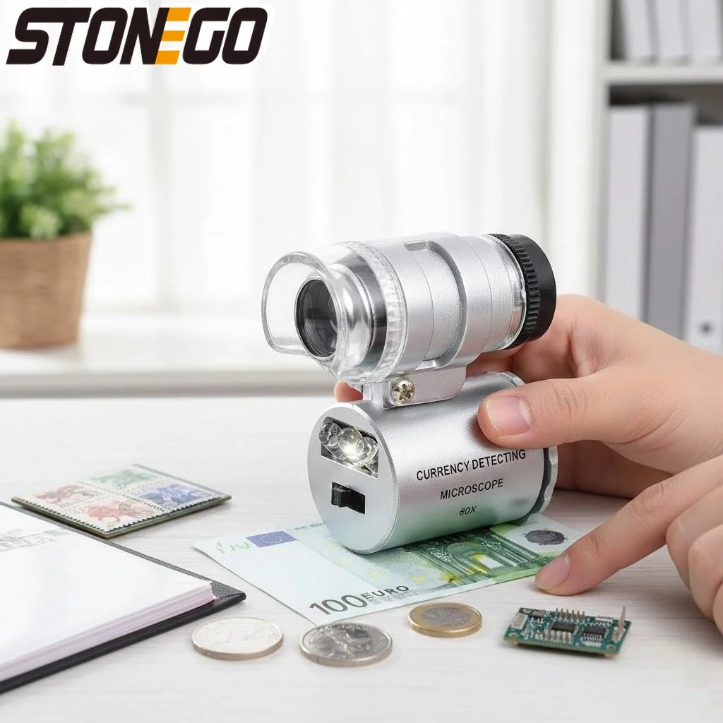 Portable 60X LED UV Light Magnifier Loupe with Stand for Jewelry Diamonds Coins Engravings Inspection