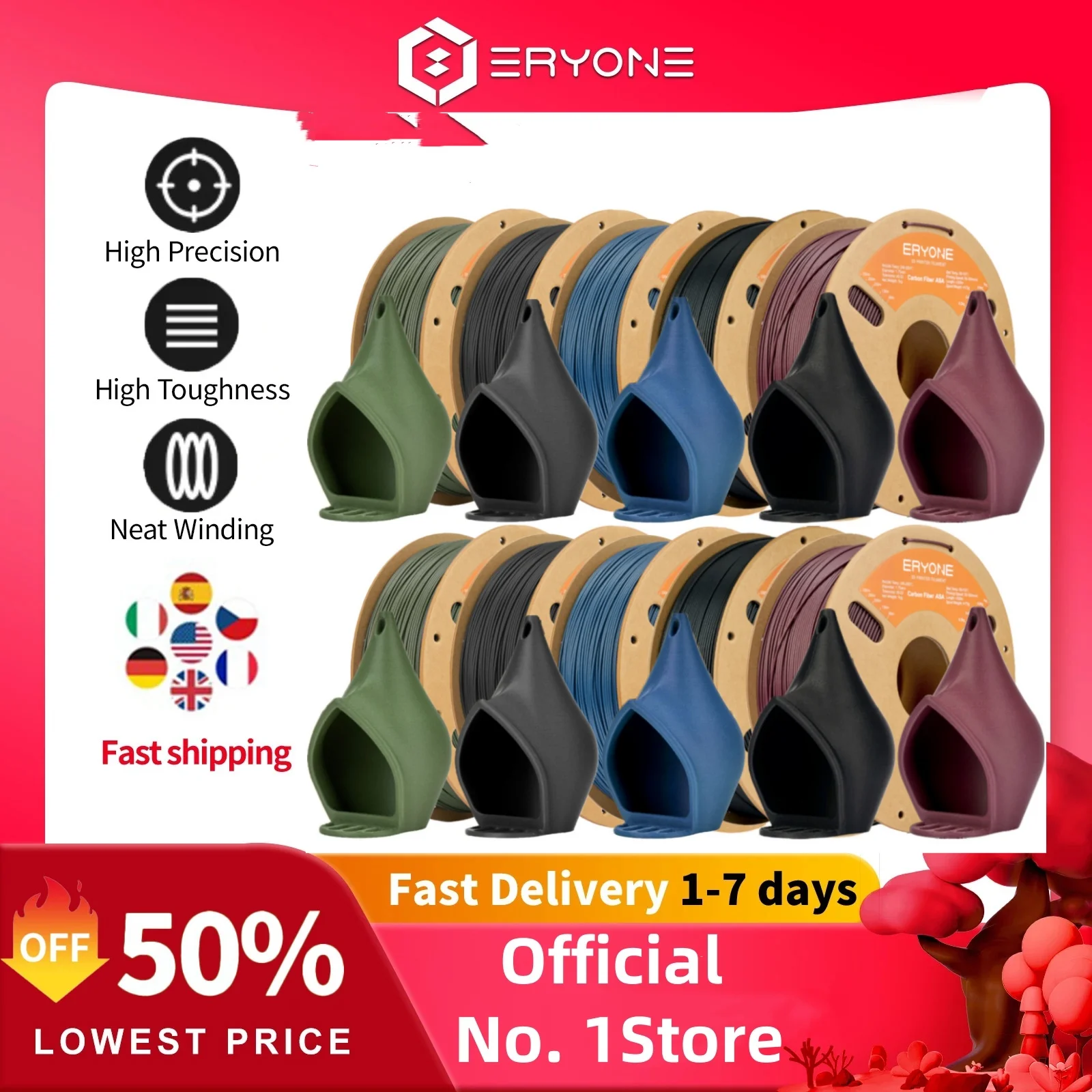 ERYONE ASA ألياف الكربون 1/3/5/10 كجم خيوط ممتازة 1.75 مم طباعة ثلاثية الأبعاد، متعدد الألوان متوفر، بيع كبير من ألياف الكربون، 1 كجم/بكرة #1