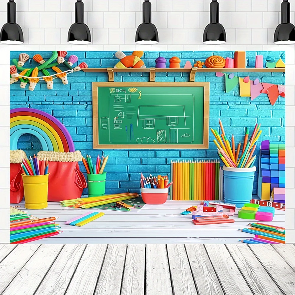 Willkommen zurück in das Schulbanner – leuchtend rote Ziegelsteine und farbenfrohes Buchstabendesign, geeignet für die Klassenzimmerdekoration