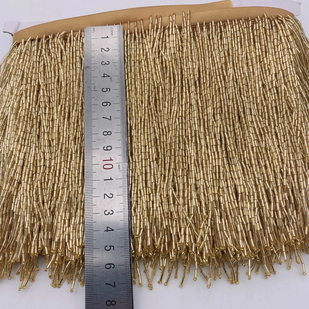 5yards wholesale 15cm(6inches) heavy Glass Gold color Seed Beaded Fringe Lamp Costume Trim Crafts