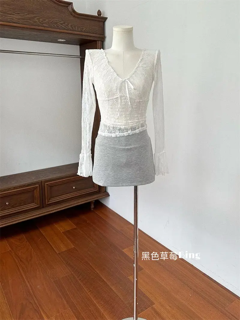 Autumn Korean Sweet Style Black Fungal Edge Lace Splicing Hoodie Coat Loose Casual Versatile Zipper Top Female Clothing