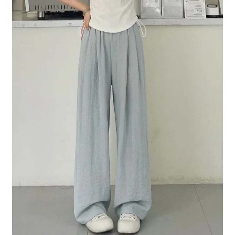 2025 filles coupe ample extérieur pantalons longs femme coréenne concis taille haute pantalon dame couleur unie basique quotidien pantalon à jambes larges