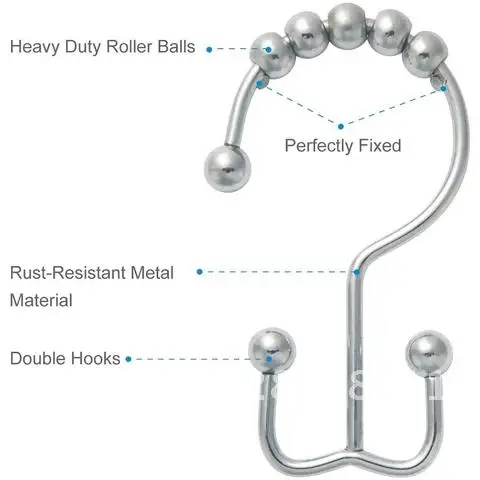 Hooks Rings Shower Curtain, Set of 12 Rust-Resistant Metal Double Glide Shower Hooks for Bathroom Shower Rods Curtains