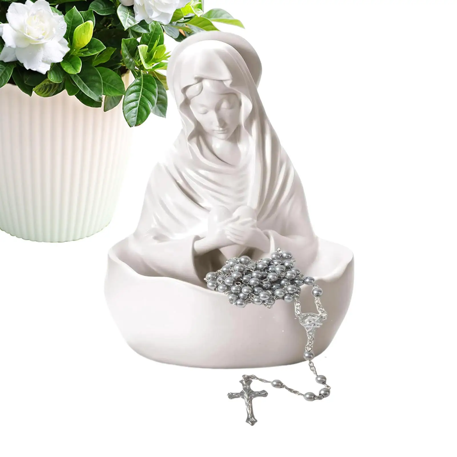 Mother Mary Statue Holy Mother Virgin Mary Figure Prayer Rosary Holder Christmas Catholic Holy Blessed Sculpture for Baptism