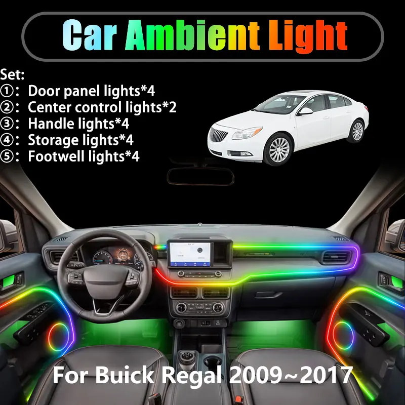 

For Buick Regal 2009~2017 MK5 5th 2010 2/18 in 1 Car ambient lighting Led trunk interior led lights USB RGB Ensemble Streamer