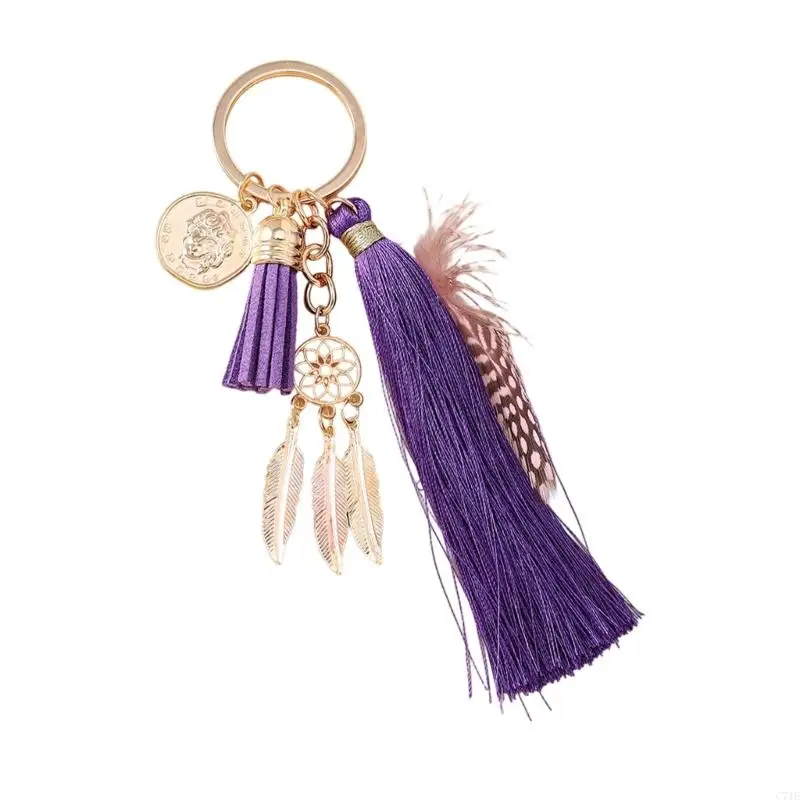  Hexagonal Prism Keychain With Feathers And Tassels Mystical Dreamcatcher Pendant For Bags Backpacks Gifts