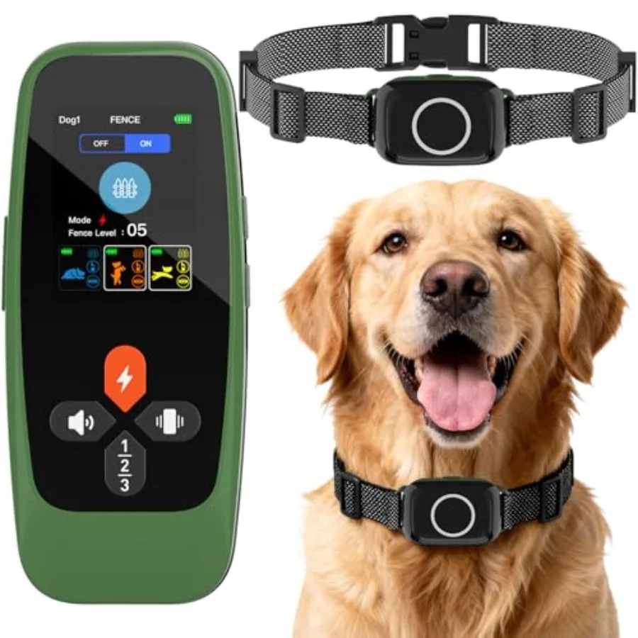 

Outdoor Wireless Dog Fence System for Medium to Large Dogs: Waterproof 4-in-1 Electric Training Collar with Remote Bark Control