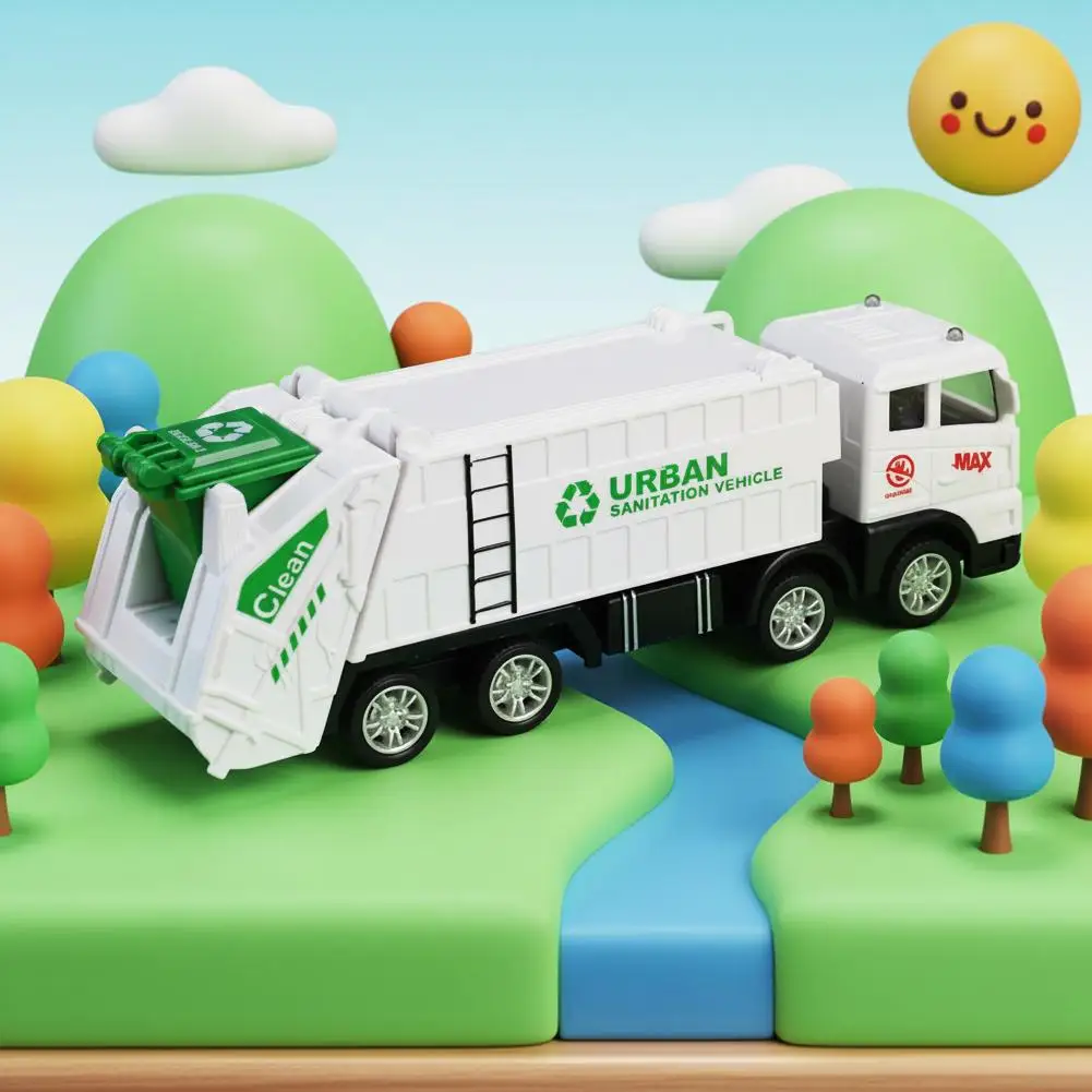Camión de Basura de Juguete con Inercia para Niños, Vehículo de Saneamiento Realista con Contenedores de Basura, Juego d