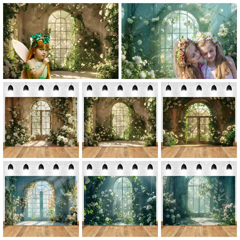 

Flowers Garden Window Backdrop Floar Green Plants Kids Birthday Party Interior Wedding Photography Background Decor Photo Studio