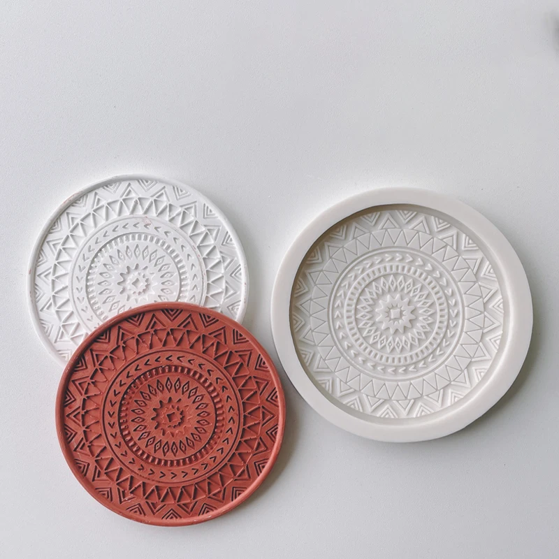 Flower Pattern Round Concrete Coaster Silicone Moulds Coffee Cup Tray Plaster Mold Epoxy Resin Plaster Wine Glass Cup Mat Molds