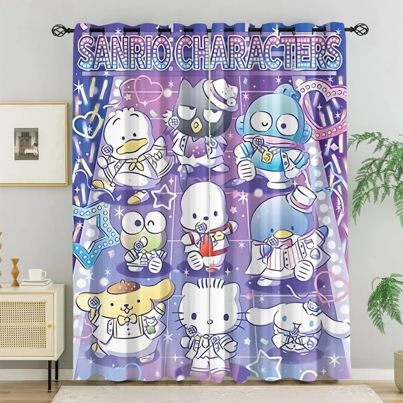 

2Pcs Sanrio Cartoon Printed Curtains, 80%-90% Light Blocking Darkening Curtains, Decorative Drapes for Kids Girls Bedroom