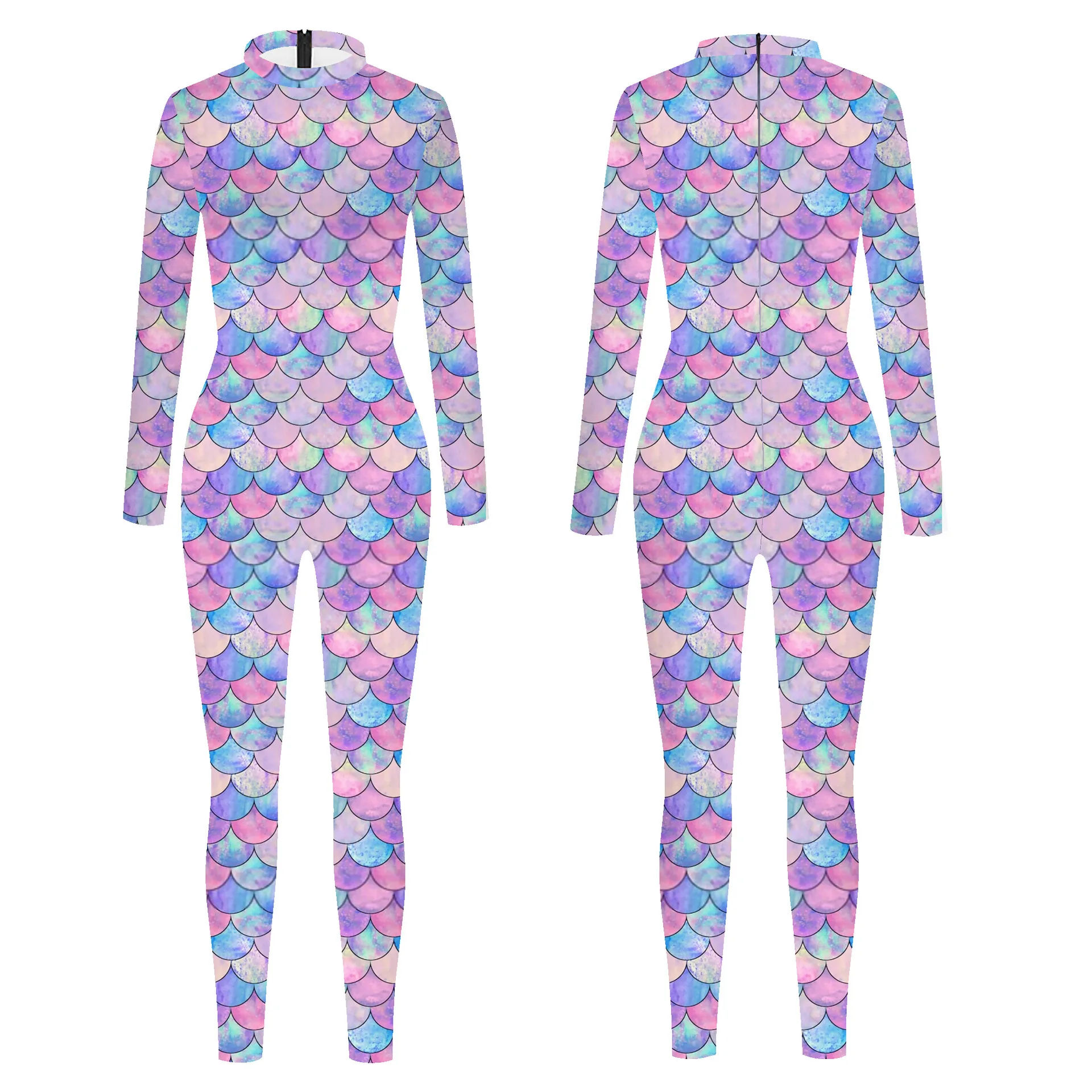 2026 3D-Druck Damen-Jumpsuit, dehnbarer Casual-Bodysuit, Meerjungfrauen-Bodysuit, glänzende Fischschuppen, Cosplay-Jumpsuit, Partykleidung – Detail 5